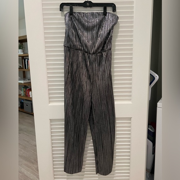 Silver & Black Metallic Strapless Jumpsuit - Picture 1 of 3